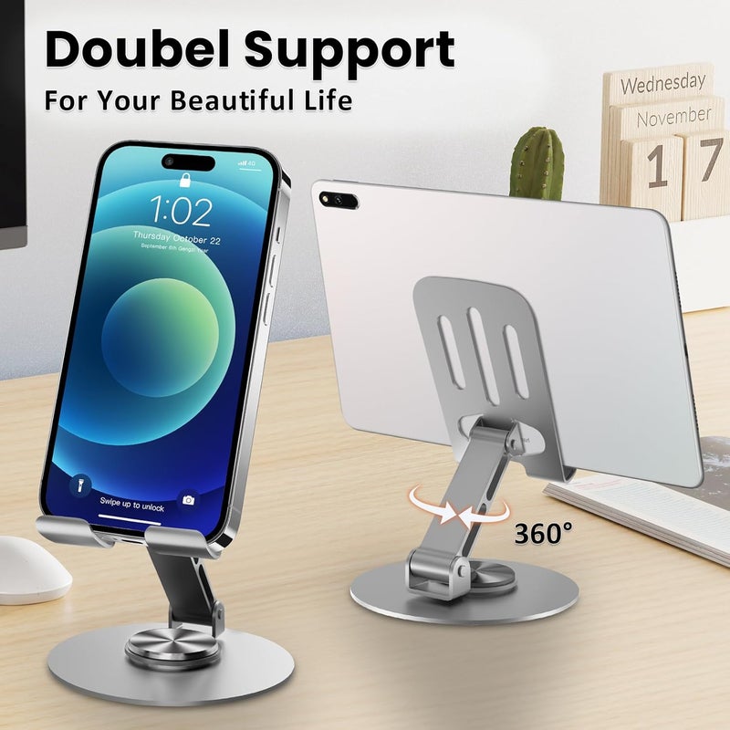 Lusosh 2PCS Cell Phone Stand, Multi-Angel Adjustable 360° Rotation Non-Slip Metal Phone Stand Compatible with iPone Android Smartphone and Tablet(Grey&Grey) - Image 2